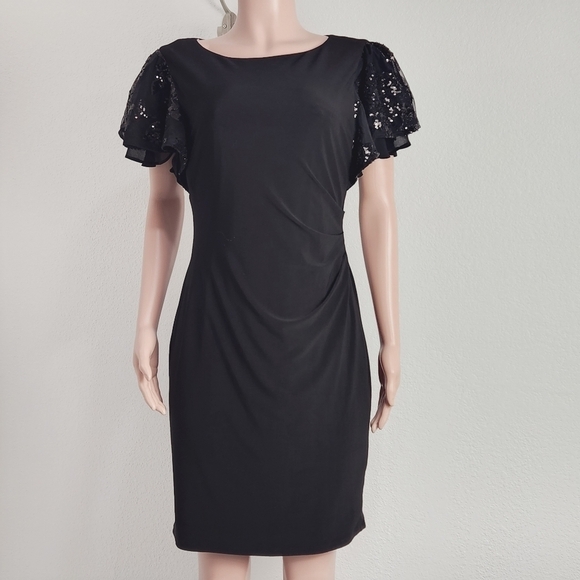 LAUREN Ralph Lauren Embellished Flutter-Sleeve Jersey Shift Dress Size: 12P
